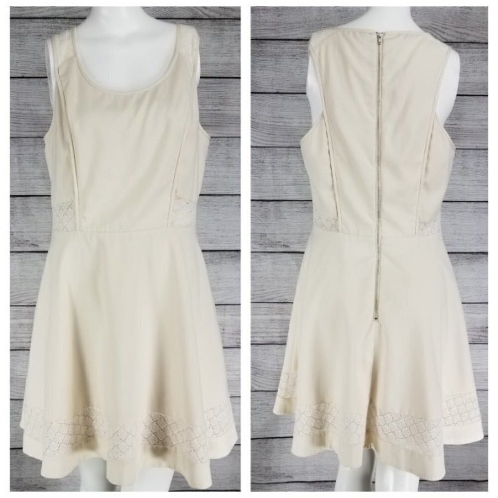 W118 Walter Baker Mini Dress Size S Tan Crochet Sundress Sleeveless Cocktail Zip